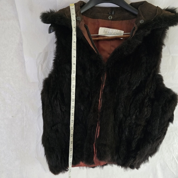 Andrew Marc Brown Sz L Bomber Jacket Leather Faux Fur Insert Vest zip out - Picture 11 of 16